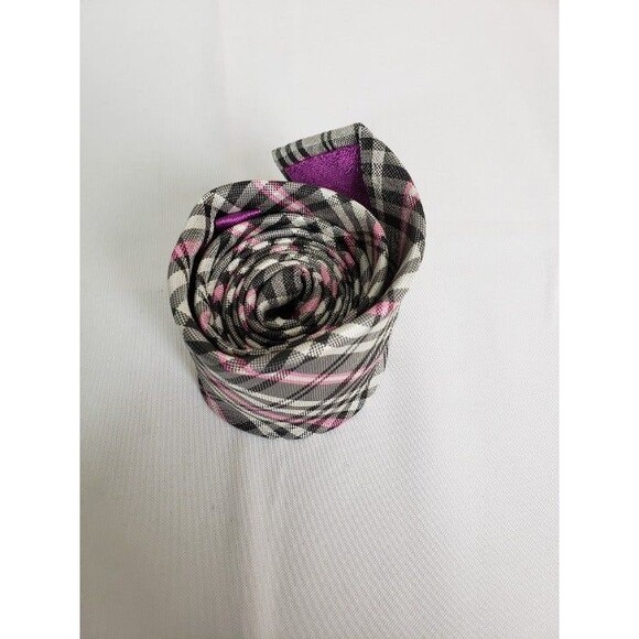 Mens Eton Black and Pink Silk Plaid Neck Tie Necktie Made in England - Picture 7 of 9